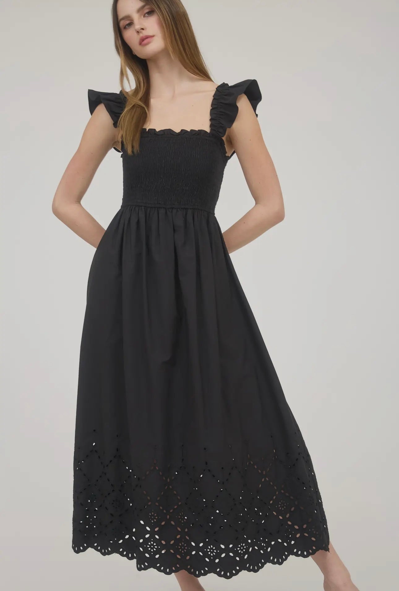 *Final Sale* Black Eyelet Midi Dress
