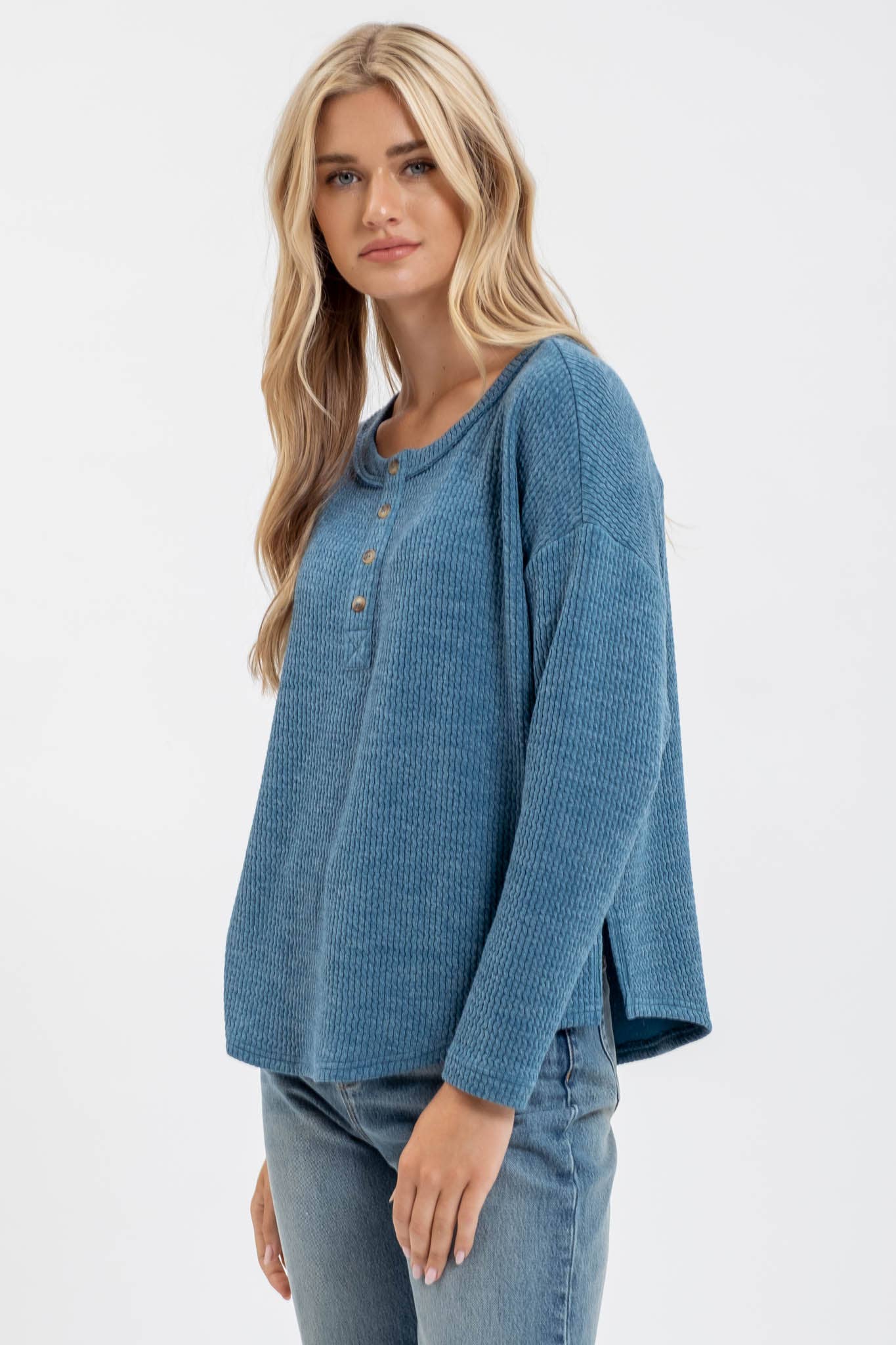 Waffle Knit Henley Top (2 Colors Available)