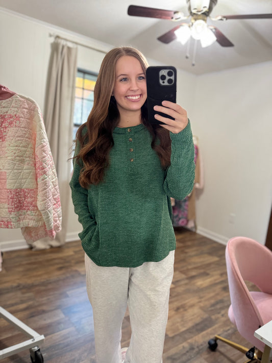 Waffle Knit Henley Top (2 Colors Available)