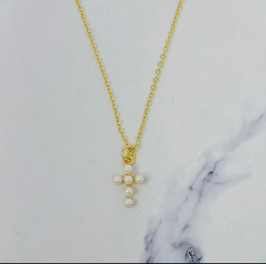 Shell Pearl Cross Necklace