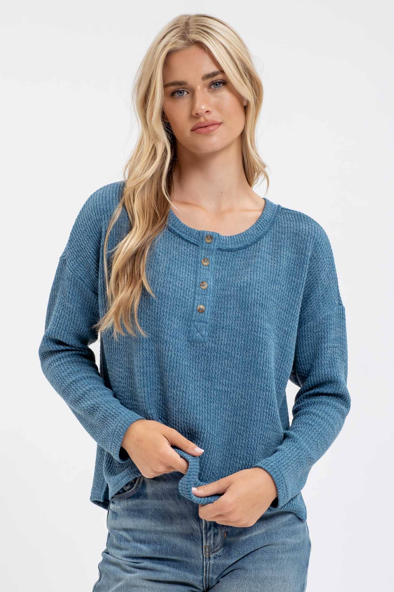 Waffle Knit Henley Top (2 Colors Available)