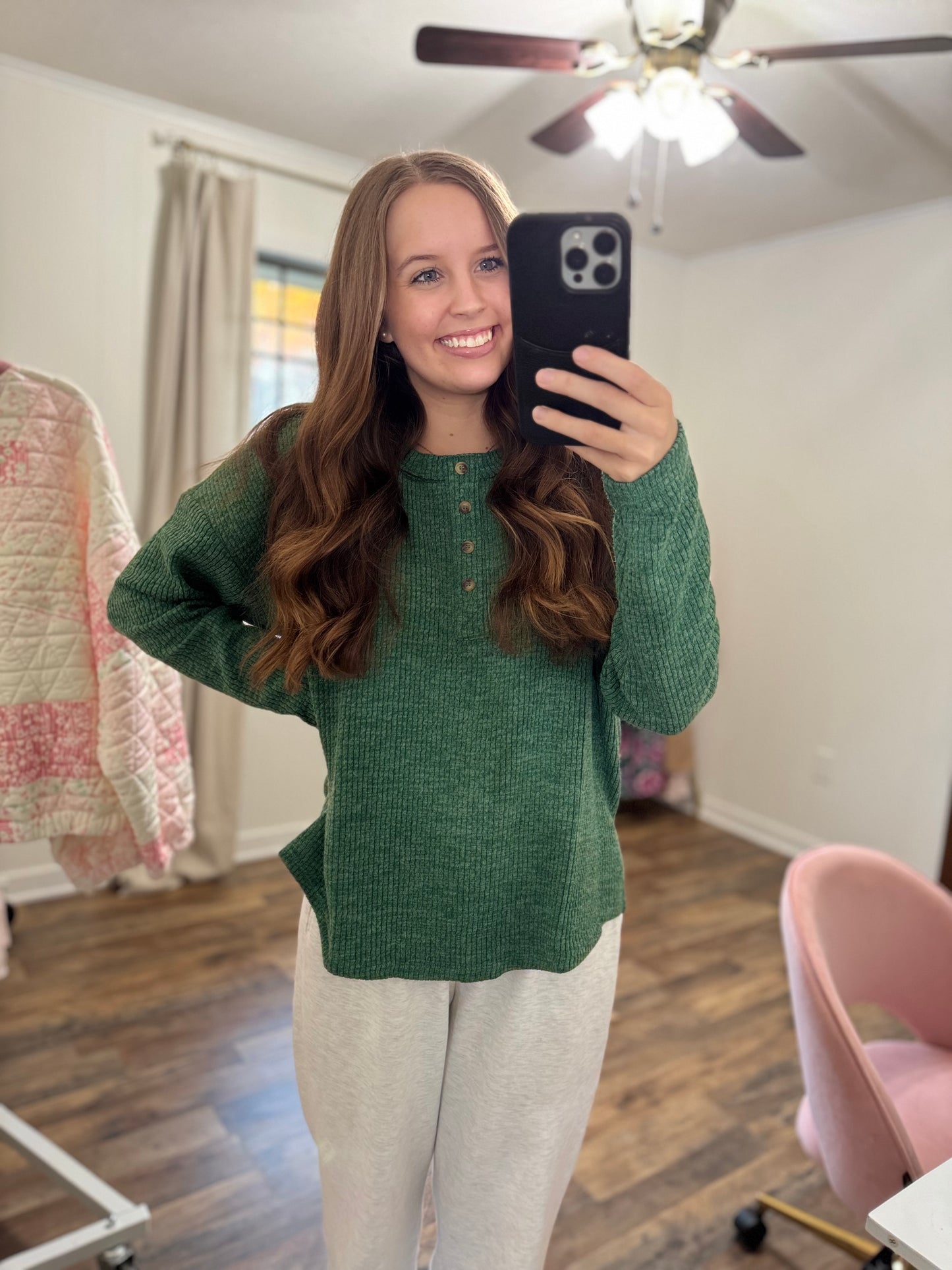 Waffle Knit Henley Top (2 Colors Available)