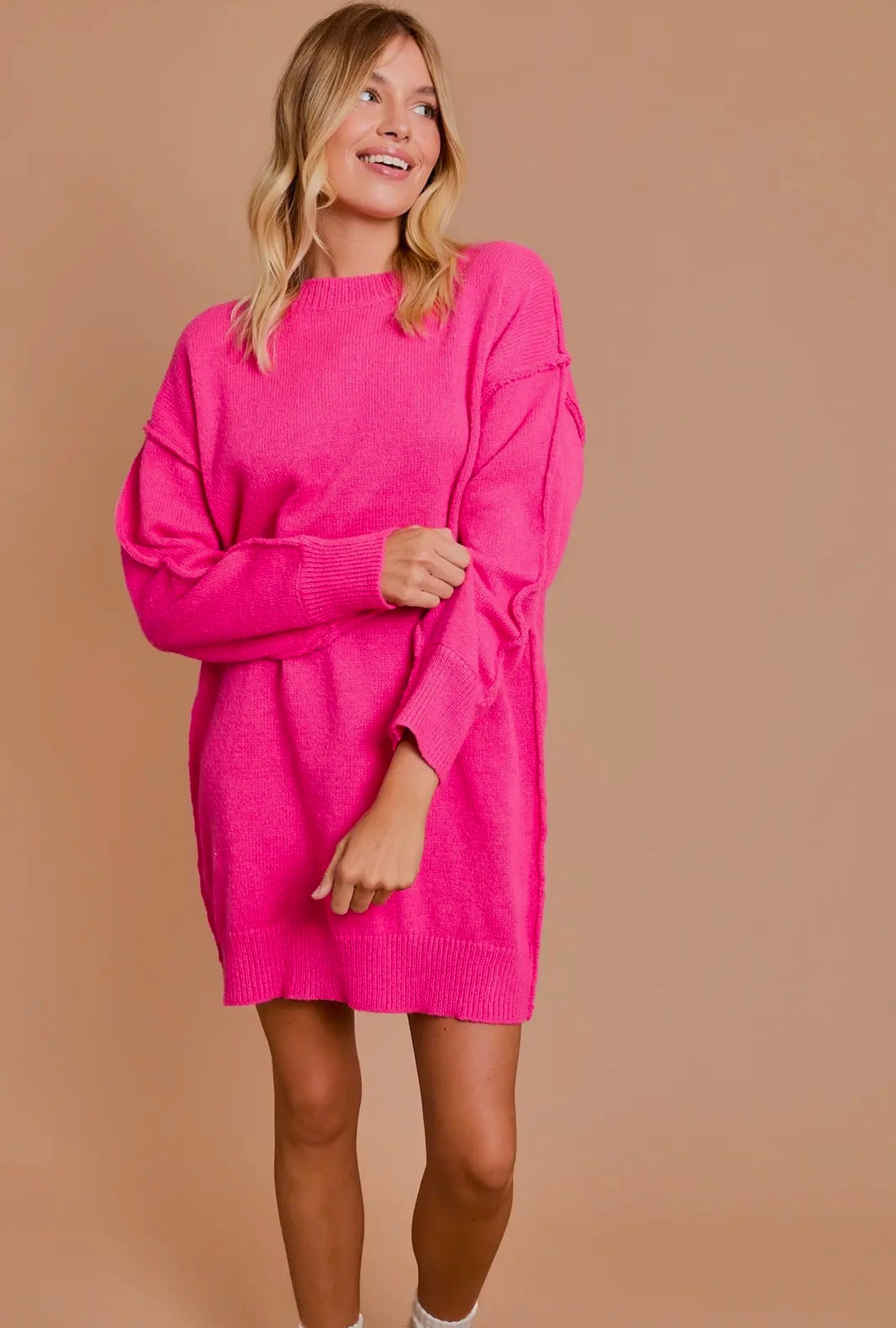 *Final Sale* Oversized Hot Pink Sweater Dress