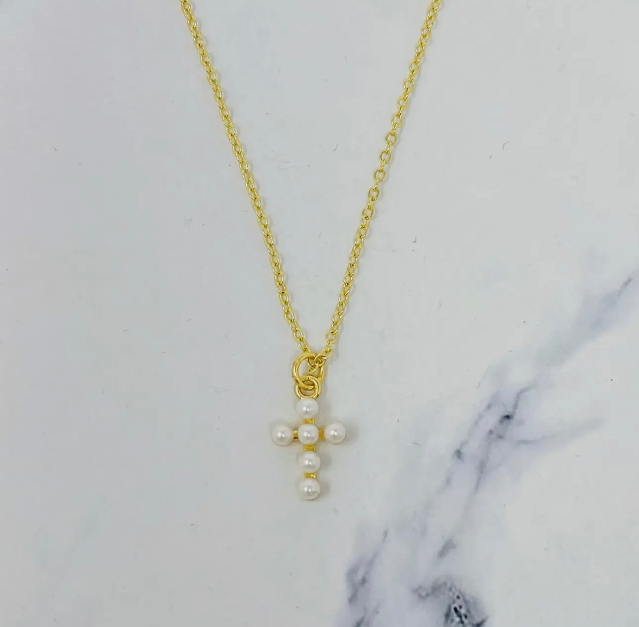 Shell Pearl Cross Necklace