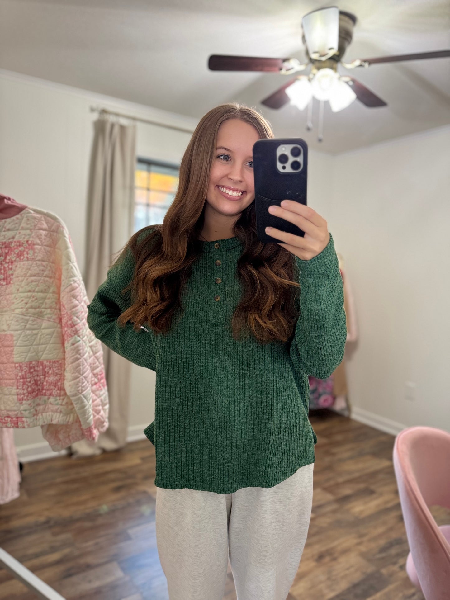 Waffle Knit Henley Top (2 Colors Available)