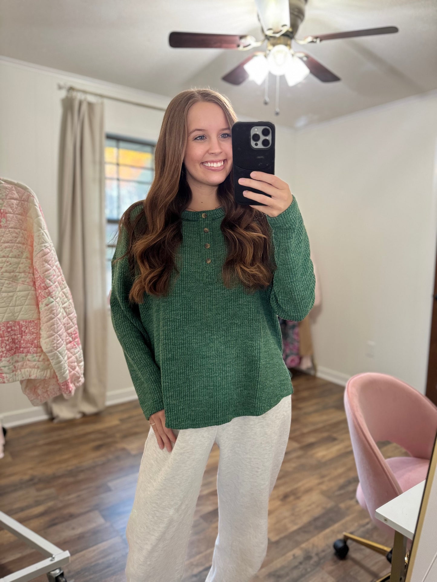 Waffle Knit Henley Top (2 Colors Available)