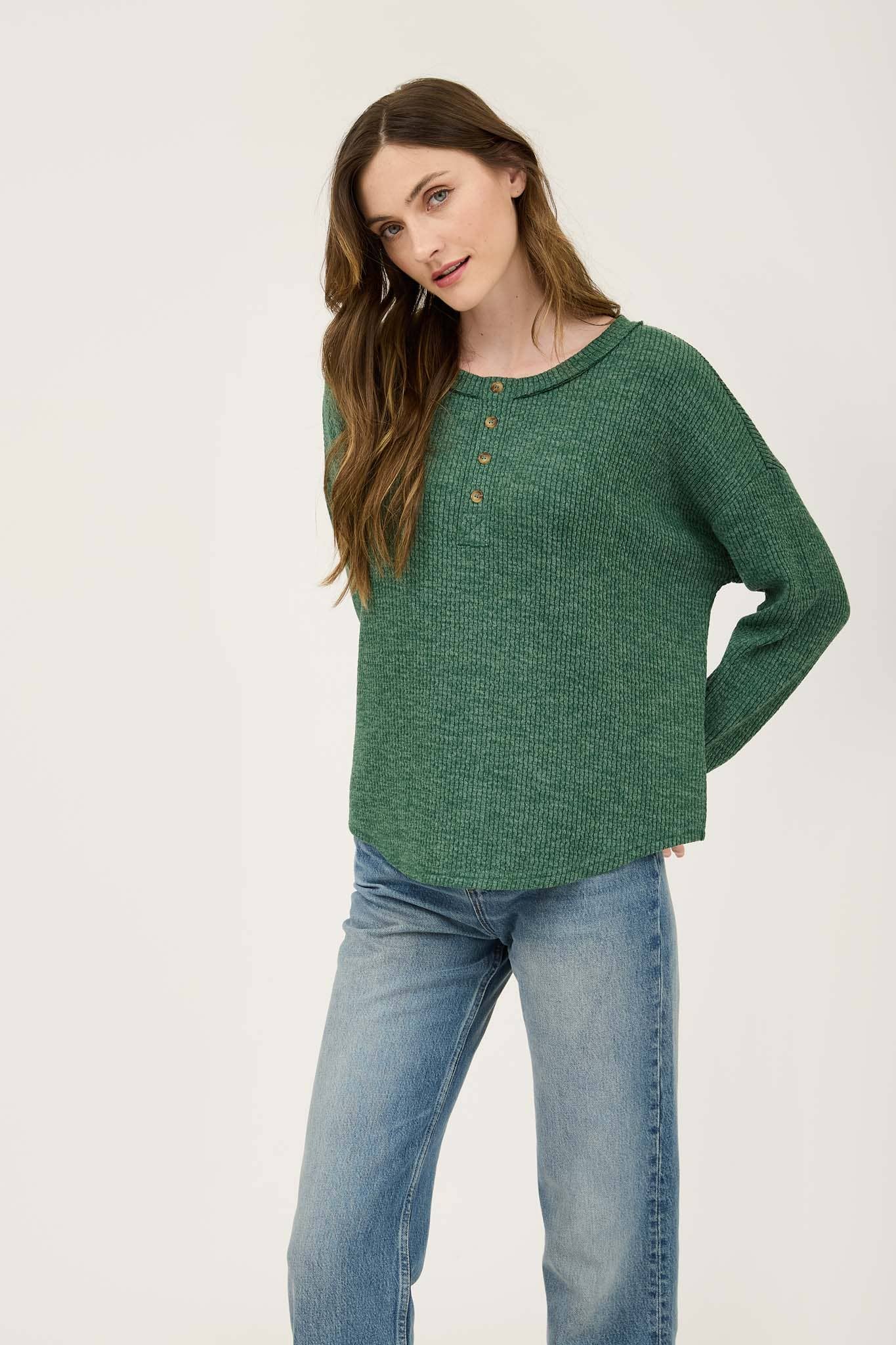 Waffle Knit Henley Top (2 Colors Available)